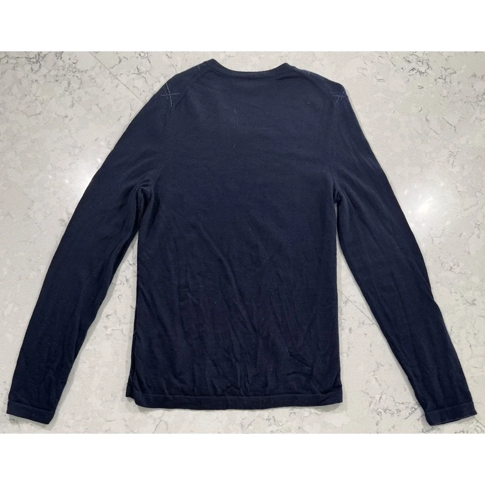 Banana Republic Extra Fine Merino Wool‎ Sweater Mens M Navy Blue V Neck Argyle